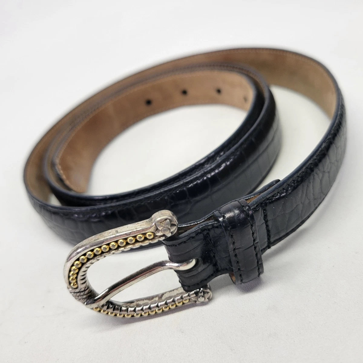 Talbots Squirrel & Acorn Buckle Croc Print Brown Leather Vintage Belt Small Talbots Animal Print Belts for Women for sale | eBay main image 3