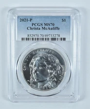 2021-P Christa McAuliffe Commemorative Dollar MS70 PCGS Blue Label