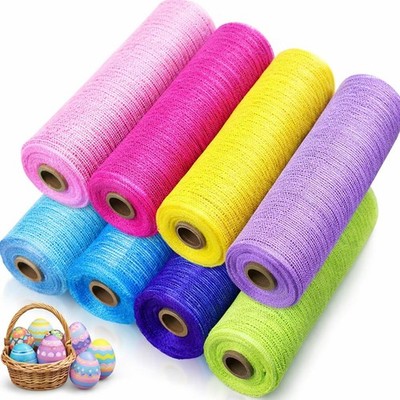 8 Rolls Spring Easter Decor Mesh Ribbon Wreath Making 10 Inch x 30 Ft DIY