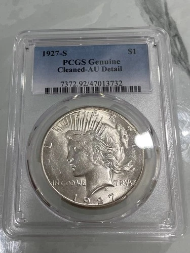 1927 S Silver Peace Dollar PCGS Genuine AU Detail Cleaned San Francisco Luster!