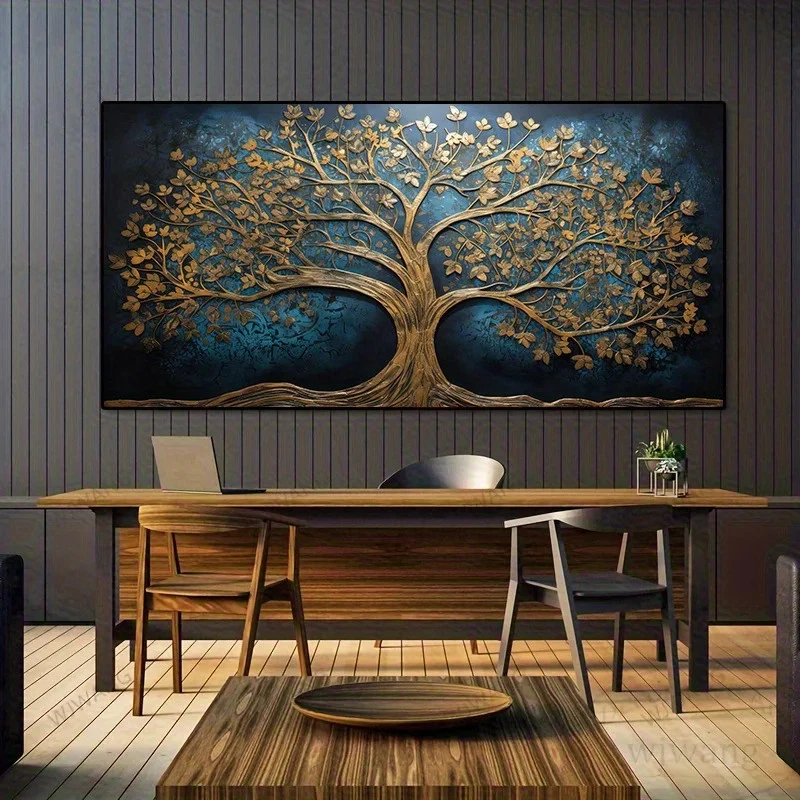 Abstract Tree of Life Wall Art Canvas Painting Golden & Navy Blue Tree Print Art
Opens in a new wind