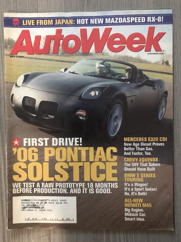 Autoweek Magazine 2004 May 3 Pontiac Solstice; Infinity M45; F1 Imola; Senna