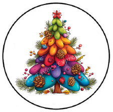 WHIMSICAL COLORFUL CHRISTMAS TREE ENVELOPE SEALS LABELS STICKERS PARTY FAVORS