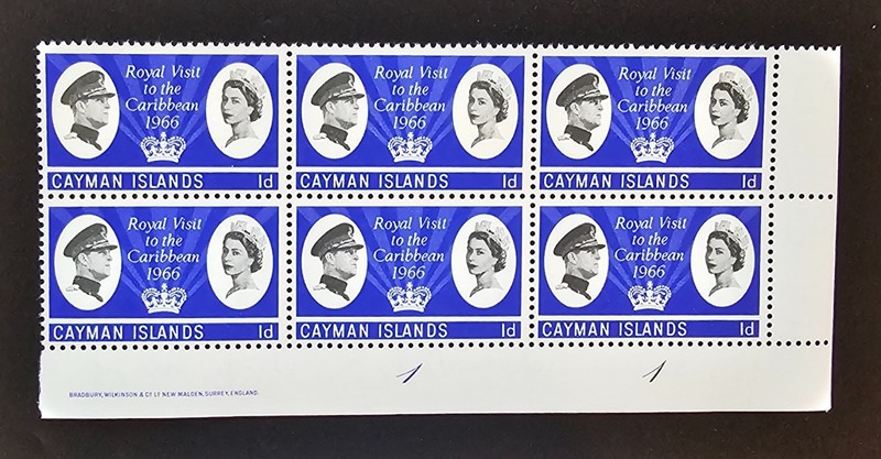 Cayman Islands 1966 QE 1d Sc 180. SG 192 PRINTER BRADBURY WILKINSON Sheet #1 BLK