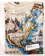 Liquid Blue Old World Map Tan T-shirt (Large)