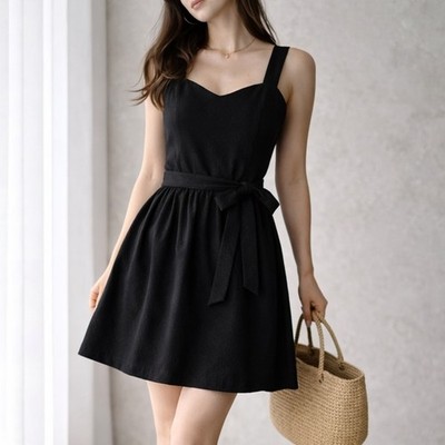 Vintage Laura Ashley Black Wrap Dress Cottagecore Minimalist Tie Waist Pinafore