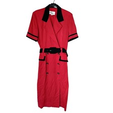 Vintage Danny & Nicole Red Black Double-Breasted Short Sleeve Blazer Midi Dress