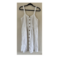 LOFT White Solid Sundress Square Neck Strappy Sleeveless Button Front 4