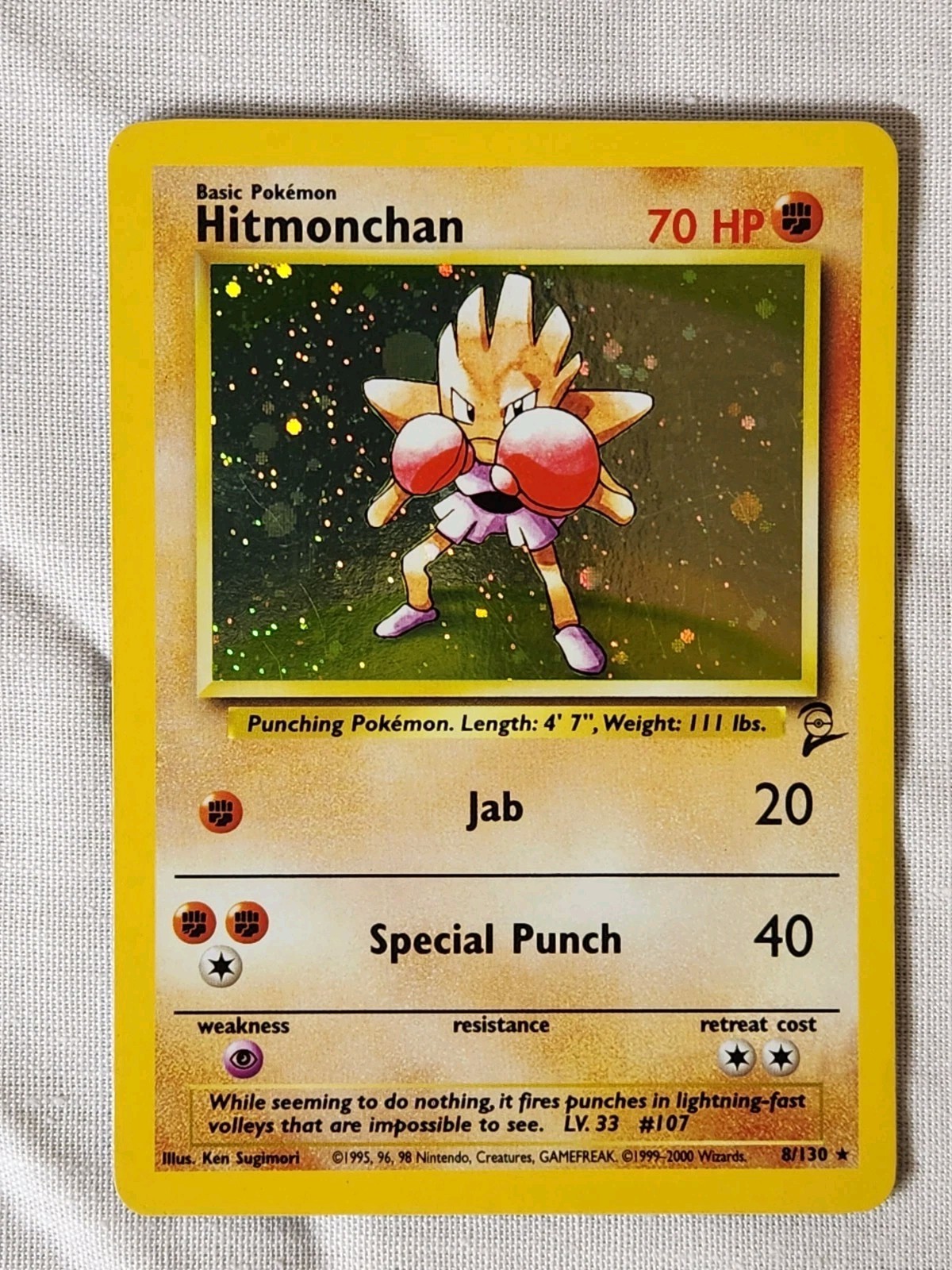 Played Hitmonchan #8 Holo Base Set 2 Pokemon TCG