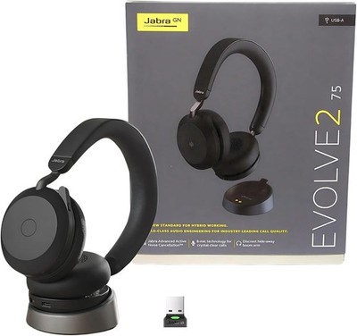 Jabra Evolve2 75 USB-A Wireless Headset / Music Headphones - Black