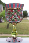 MACKENZIE CHILDS CIRCUS ARBOR ROSE WATER GOBLET WITH LABEL 6 3/4" TALL