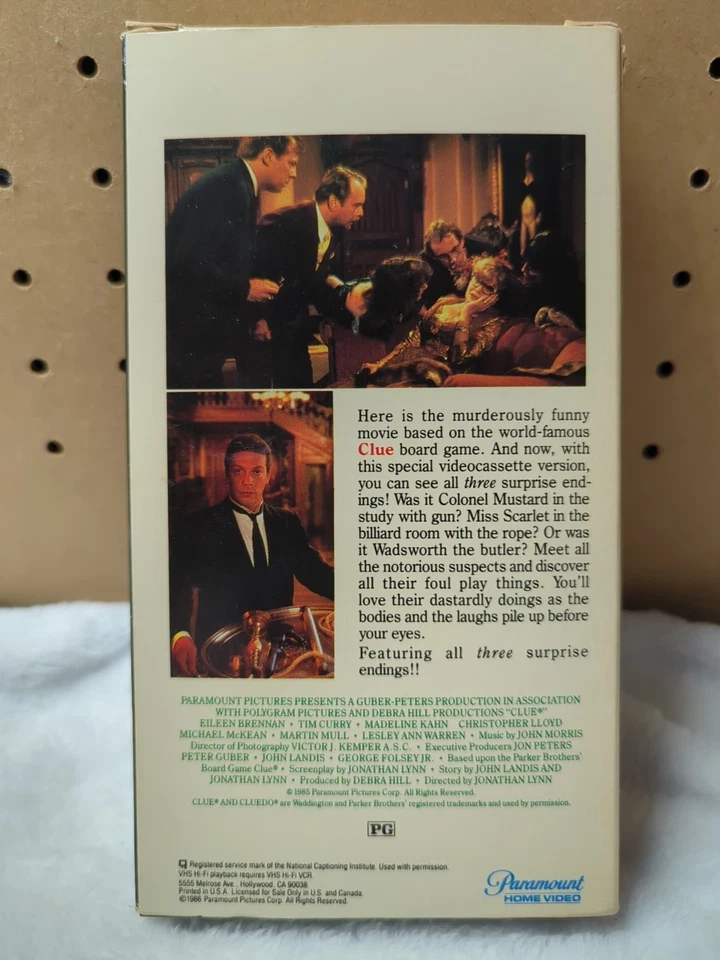 Clue The Movie VHS Tape 1st Release 1986 Paramount Home Video Mystery 3 Endings - Image 2 of 4