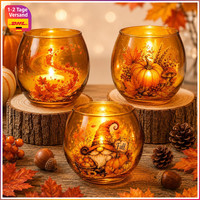 Teelichthalter Set 3PCS Glas Vintage Braun Herbstfarben Deko Innen