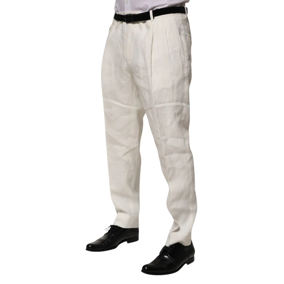 DOLCE & GABBANA Pantalones Crema Lino Vestido Slim Formal Pantalón IT52/W38/XL 900usd Foto 2 de 4