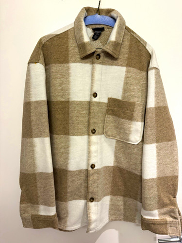 H&M, H&M Men’s M Beige/White Plaid Shacket Jacket Cotton Blend Button Front Pockets