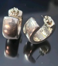 Boucles d'oreilles créoles sterling gonflées 925 estampillées SSD : 3/4 cercle sud-ouest 18x20 mm