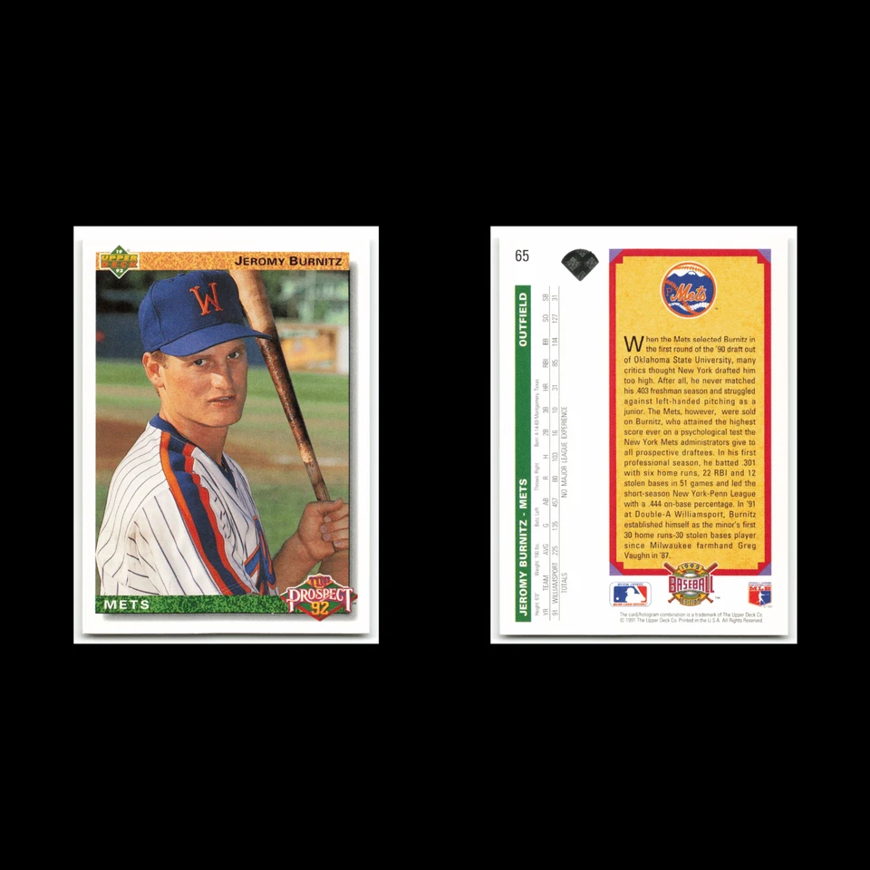 Jeromy Burnitz Rookie #65 1992 Upper Deck New York Mets Baseball Card MLB NM - Image 3 of 3