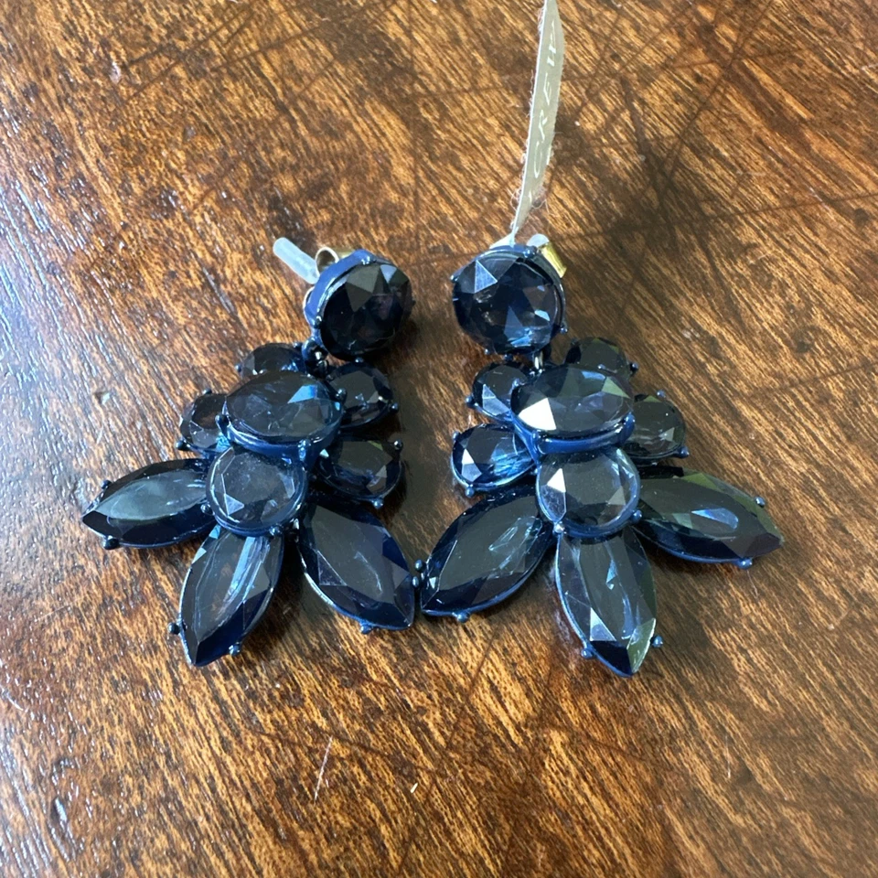 J.Crew Crystal Stone Crystal Earrings Gold Ox Plated Brass Blue Flower Dangle Foto 2 de 4
