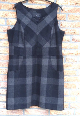 Damen Kleid ONE TOUCH Wolle Etuikleid Gr. 40- 42 Anthrazit kariert Ärmellos Neuw