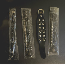 Set of 4 Punk Spiked Studded Adjustable Faux Leather Black Silver Bracelets