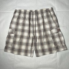 Shaka Wear Cargo Shorts Men  s Size 2XL Brown Plaid Drawstring Elastic