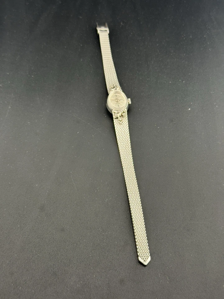 Reloj Mujer De Colección Jules Jürgensen 10K Gd Relleno Suizo Cuerda Manual Floral Malla Bd Foto 4 de 4