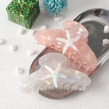 HAIMEIKANG 2Pcs Acrylic Starfish Hair Claw Clips - One Side Seashell Hair Cli...