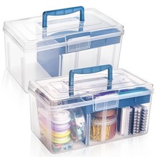 2 Pack Plastic Dividing Storage Box 2 Layer Craft Organizer Removable Tray