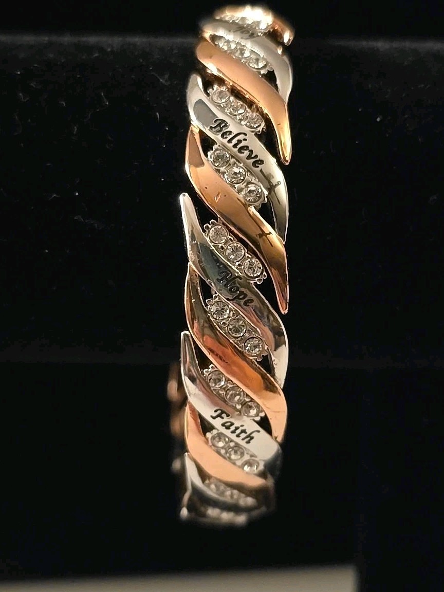 Healing Waves Solid Copper Bracelet Crystals  Ros… - image 1