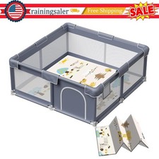 Baby Playpen Play Yard W/ Mat Anti-Slip Suction Cup Waterproof Safety Gate NEW