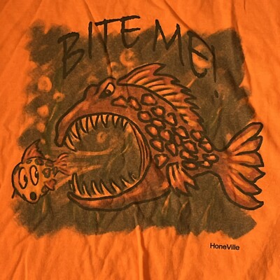 NWOT  BITE ME SHARK WEEK  /Fish Orange LG Men T Shirt Clothing Top Never  Worn!