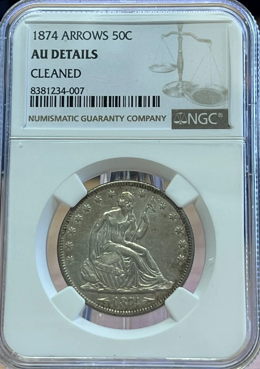 1874 Year Silver Seated Liberty US Half Dollars (1839-1891) for