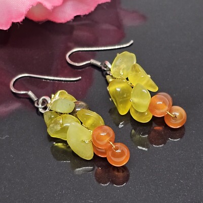 925 Sterlingsilber - grüner Quarz & Karneol Edelstein Perlen Ohrhänger