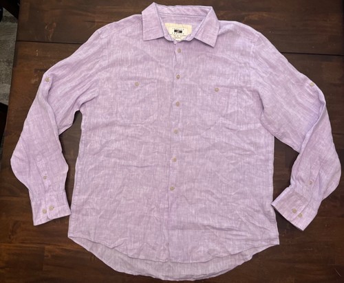 Camisa Joseph Abboud 100 % lino púrpura con lengüeta enrollable abotonada para hombre talla XL - Imagen 1 de 3