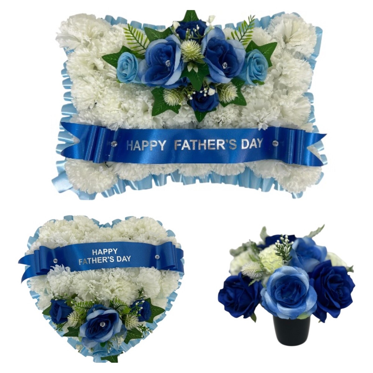 Father's Day Grave Flowers wreath pillow blue dad Memorial Grave