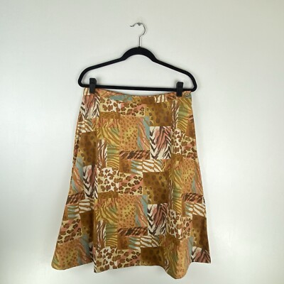 Bechamel Womens Size 16 Skirt Denim Jean Leopard Animal Print Side Zip Brown