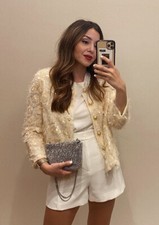 Zara Woman Sequin Jacket Embroidered Cream 2424/156 XS