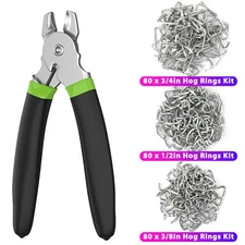 240Pcs Straight Hog Ring Pliers Kit, 3/4" 1/2" 3/8 " Rings, for Auto Upholstery