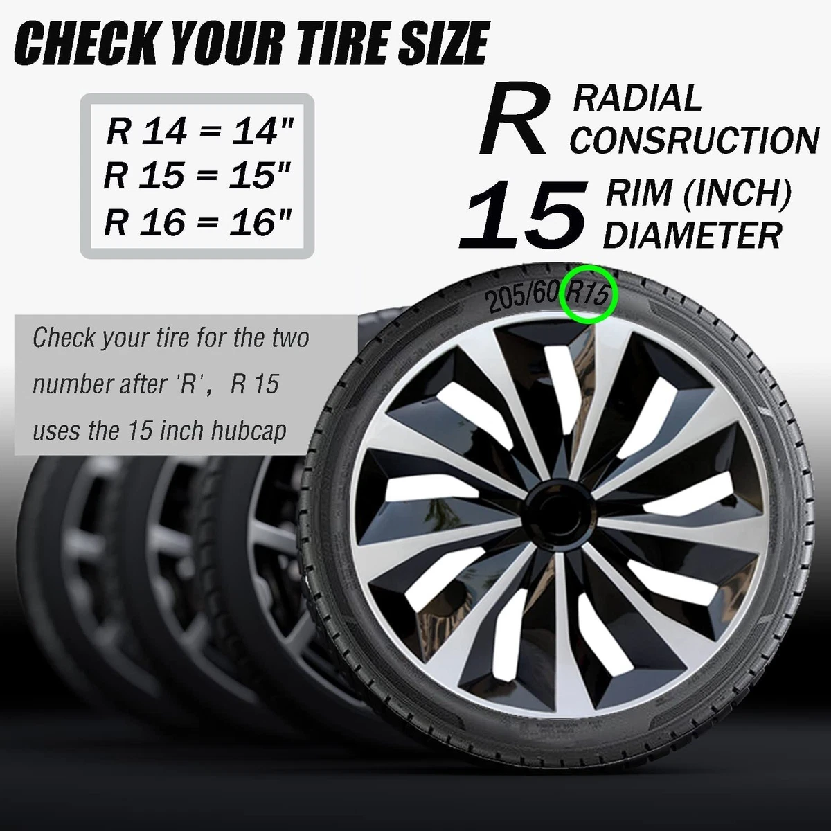 Universal 15 inch Hubcap Set for 15 inch Wheels Wheel Cover Kit 4