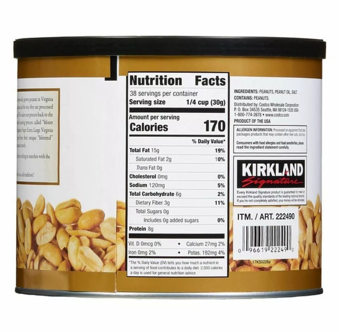 Kirkland Signature Extra-Large Peanuts Virginia Roasted Salted USA, 2.5 pounds 