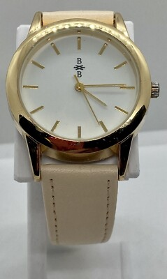 #ad #ad New B and B Ladies Elegant Watch Large Dial Gold Case Beige Ivory Strap $11.90