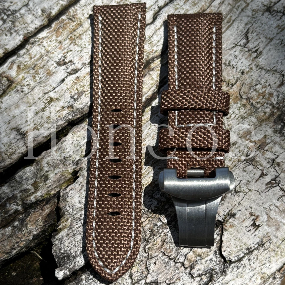24 мм холщовый ремешок для часов подходит для Panerai новая застежка коричневый белый - Изображение 2 из 4