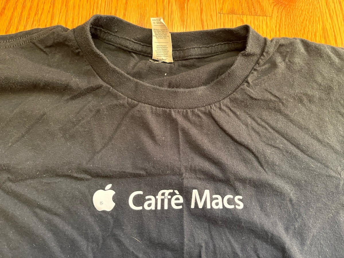 APPLE Caffe Macs Employee Only T-SHIRT Black Medium tee logo M