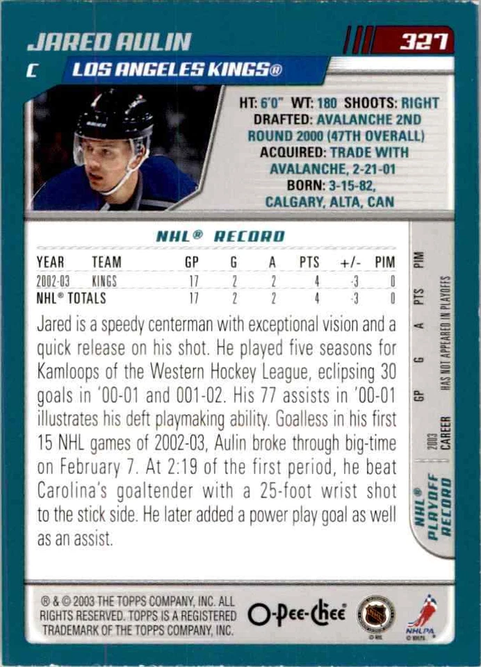 2003-04 O-Pee-Chee Jared Aulin #327 - Image 2 of 2
