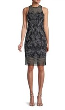 Aidan By Aidan Mattox Party Dress Beaded  Mini Black Silver Sequin Size 6 NEW