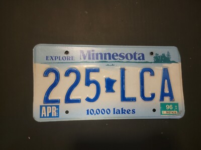 Vintage 1996  MINNESOTA 10,000 LAKES License Plate  225  LCA 