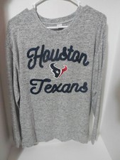 New Ladies Houston Texans Medium Grey Sweater Long Sleeved Fit Yoga Logo NFL