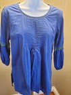 Fabindia Womens Pintuck Kurta Blue Cotton 3/4 Length Sleeve Round Neck Sz S — photo 1