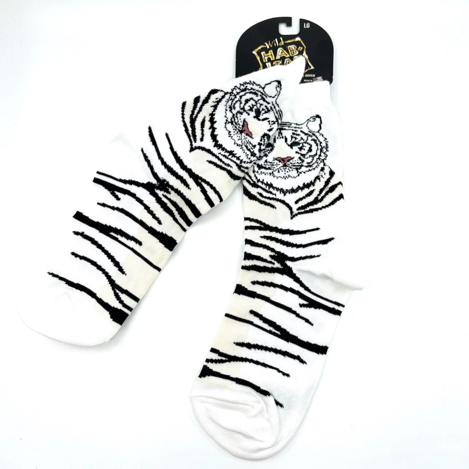 White Tiger Collectible Socks Unisex Large Wild Habitat Black White Cream - Image 2 of 2