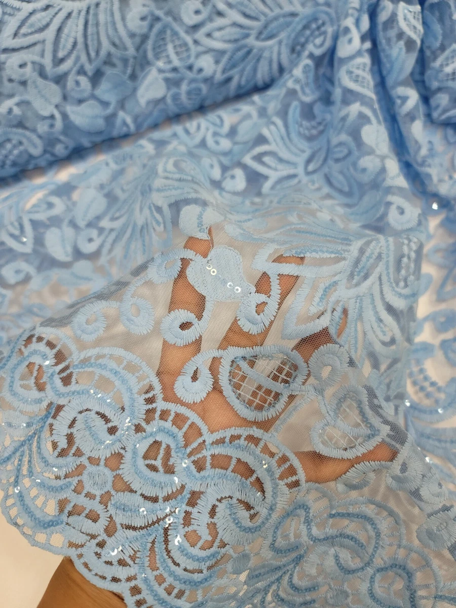 Baby blue lace fabric deals